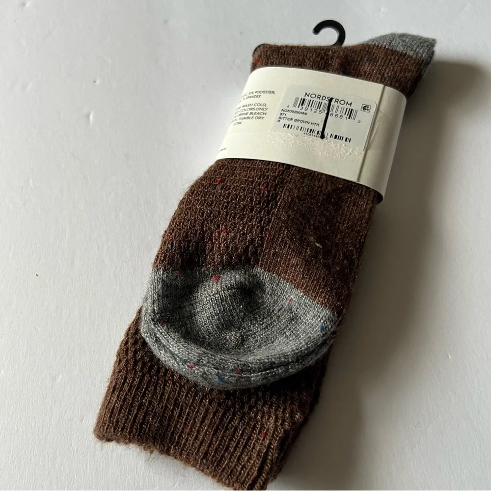 NORDSTROM MENS CREW SOCKS ACRYLIC/WOOL BLEND BITTER BROWN HEATHER OS NWT